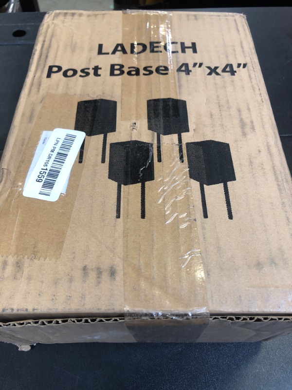 Photo 1 of (4 PCS) LADECH 4x4 Post Anchor Base with Bottom Drainage Hole, Concealed Bolts, Black Powder Coated Brackets for Fence Posts, Pergola, Mailbox Post, Come with Wood Screws and Concrete Anchors