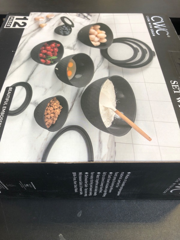 Photo 1 of COOK WITH COLOR Mixing Bowls with Lids - 12 Piece Plastic Nesting Bowls Set includes 6 Prep Bowls and 6 Lids, Non Slip Bottom and Embossed Design - Microwave Safe (Black)