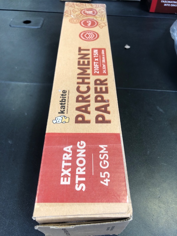 Photo 1 of Katbite Parchment Paper Roll for Baking, 15 in x 210 ft 260 Sq.Ft, Heavy Duty Baking Paper with Slide Cutter, Easy to Cut & Non-stick Cooking Paper for Bread, Cookies, Air Fryer, Steaming, Grilling