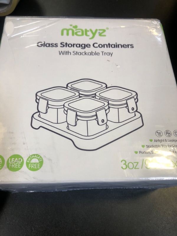 Photo 1 of Matyz 4-Pack Glass Baby Food Containers with Airtight Lids and Stackable Tray (Mint Green, 3 OZ Each) - Glass Food Containers Freezer Safe for Baby Toddler - Stackable Baby Food Containers Glass