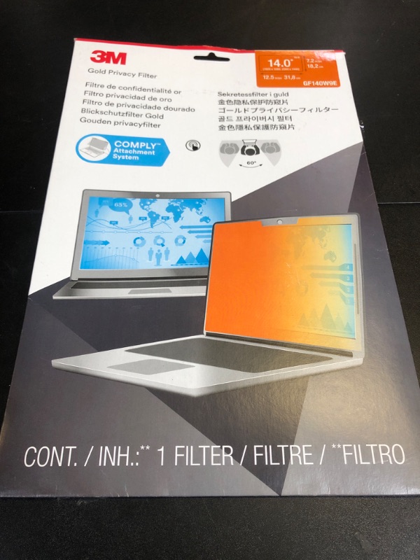 Photo 1 of 3M Gold Privacy Filter for Full Screen 14" Widescreen Laptop with Comply Attachment System (GF140W9E)