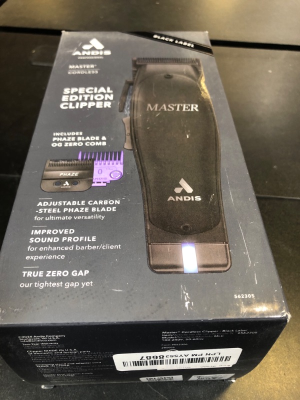 Photo 1 of Andis Black Label MLC Professional Master Cordless Hair Trimmer, Adjustable Carbon Steel Blade Hair Clipper for Close Cutting, Black