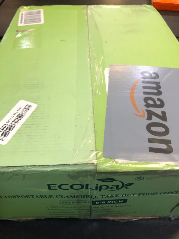 Photo 1 of ECOLipak 200 Pack Clamshell Take Out Food Containers, 100% Compostable Disposable To Go Containers?6 * 6 inch To Go Boxes for Salad, Cake,Sandwiches