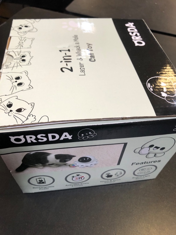 Photo 1 of ORSDA Cat Laser Toy, 2-in-1 Interactive Automatic Motion Activated Moving 8 Holes Whack A Mole Feather, USB Rechargeable Electronic Smart Sensor Kitten Toys for Indoor Exercise