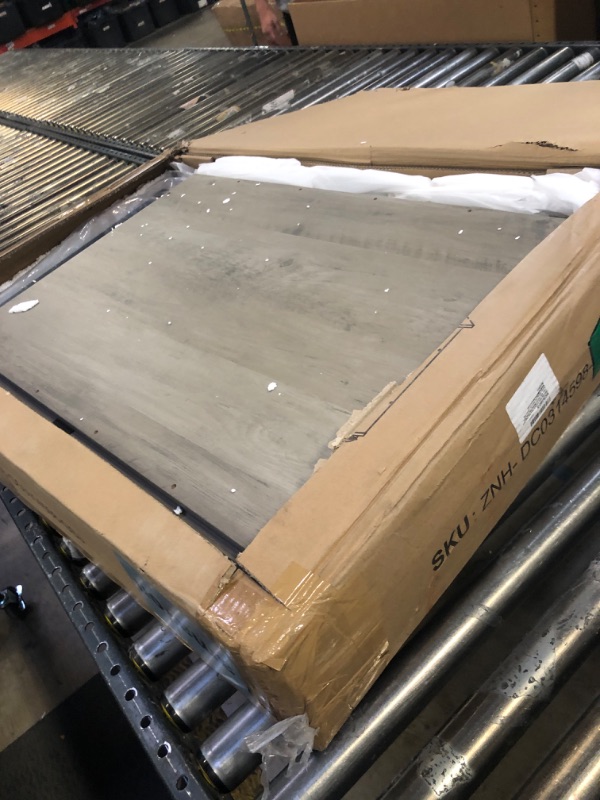 Photo 1 of Okak Dog Crate Furniture Style Dog Cage Side Table with Shelves Wooden Dog Crate with Double Sliding Iron Doors On Casters Dog Kennel Indoor for Medium/Large Dog,Grey,38.58" L