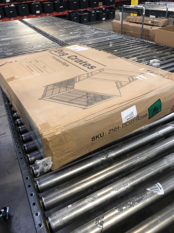 Photo 1 of Okak Dog Crate Furniture Style Dog Cage Side Table with Shelves Wooden Dog Crate with Double Sliding Iron Doors On Casters Dog Kennel Indoor for Medium/Large Dog,Grey,38.58" L