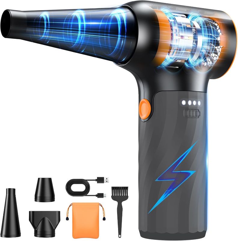Photo 1 of Compressed Air Duster, 260000RPM Cordless Electric Air Blower with Brushless Motor, 3-Speed Adjustable & Rechargeable – Powerful Dust Cleaner for Keyboard, Computer, Car, Outdoor, Air Bed
