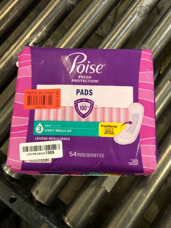 Photo 1 of Poise Incontinence & Postpartum Pads for Bladder Leaks, 3 Drop Light Absorbency, Regular Length, 54 Count, Packaging May Vary