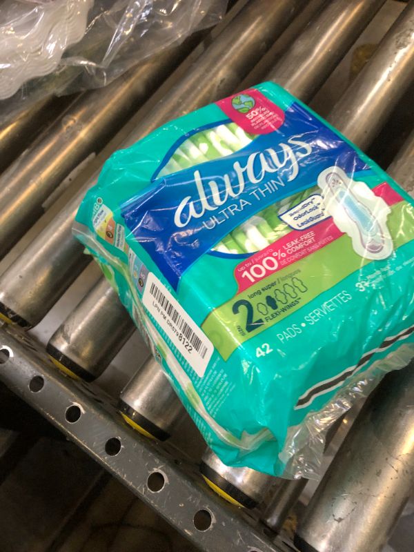 Photo 1 of Always Ultra Thin, Feminine Pads for Women, Size 2 Long Super Absorbency, with Wings, Unscented, (Pack of 42)
