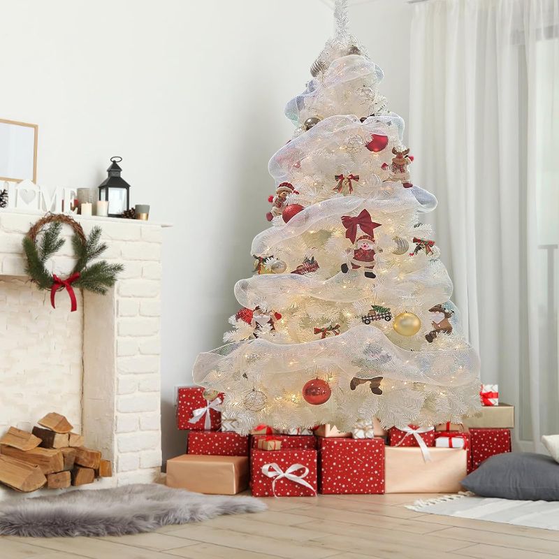 Photo 1 of BESTHLS White Christmas Tree 8FT Artificial Christmas Pine Tree with 1500 Branch Tips Metal Stand for Home Holiday Decoration