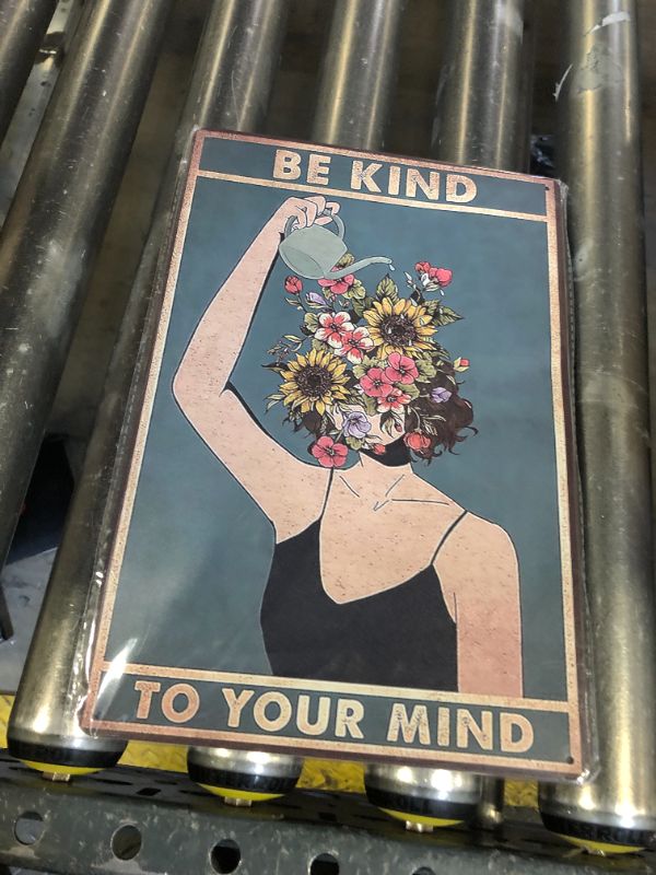Photo 1 of Fmcmly Be Kind to Your Mind Vintage Tin Signs Hippie Boho Wall Art Encouragement Gifts for Women Home Office Bedroom Living Room Cafes Wall Decor 8x12 Inch