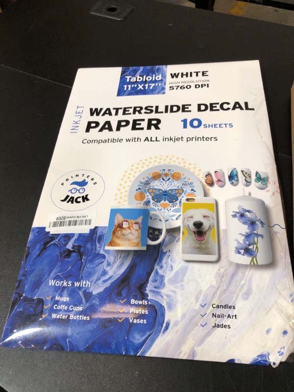 Photo 1 of Printers Jack Water Slide Decal Paper Inkjet WHITE 10 Sheets, 11 x 17 inches Premium Water-Slide Transfer Paper Printable Water Slide Decals for Tumblers, Mugs, Glasses DIY