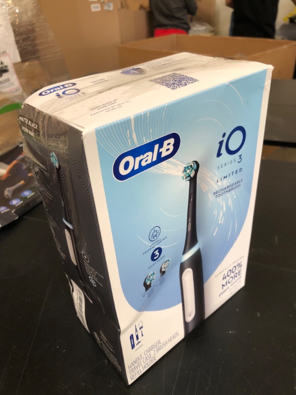 Photo 1 of Oral-B iO Deep Clean Rechargeable Electric Powered Toothbrush, Black with iO Series 3 Limited, 2 Brush Heads and Travel Case - Pressure Sensor to Protect Gums - 3 Cleaning Settings - 2 Minute Timer