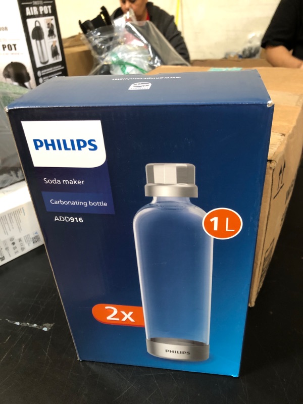 Photo 1 of PHILIPS Carbonating Bottles ADD916/37, 1L Twin Pack Reusable PET Sparkling Water Bottles Compatible Sparkling Water Maker, 2 Pack for ADD4902BKOQ/37, ADD4902WHOQ/37 and ADD4901GROQ/37, ADD4901BKOQ/37