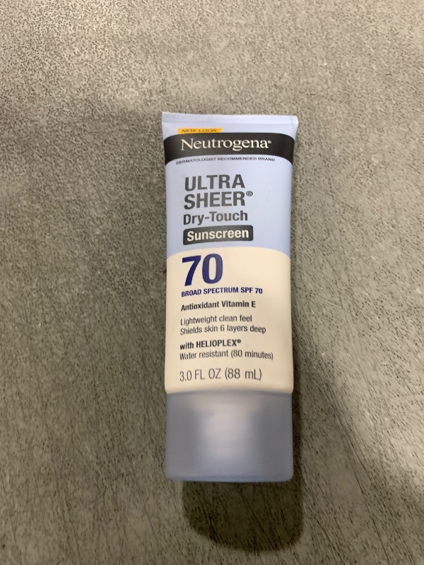 Photo 1 of Neutrogena Ultra Sheer Dry-Touch Water Resistant and Non-Greasy Sunscreen Lotion with Broad Spectrum SPF 70, 3 Fl Oz (Pack of 1)