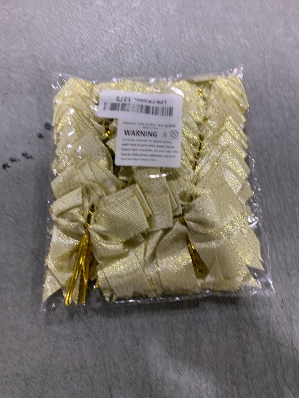 Photo 1 of Micomon 50pcs 3-1/2" White Gold Bows with Twist Ties for Gift Wrapping Packing Christmas Decoration (W.Gold)
