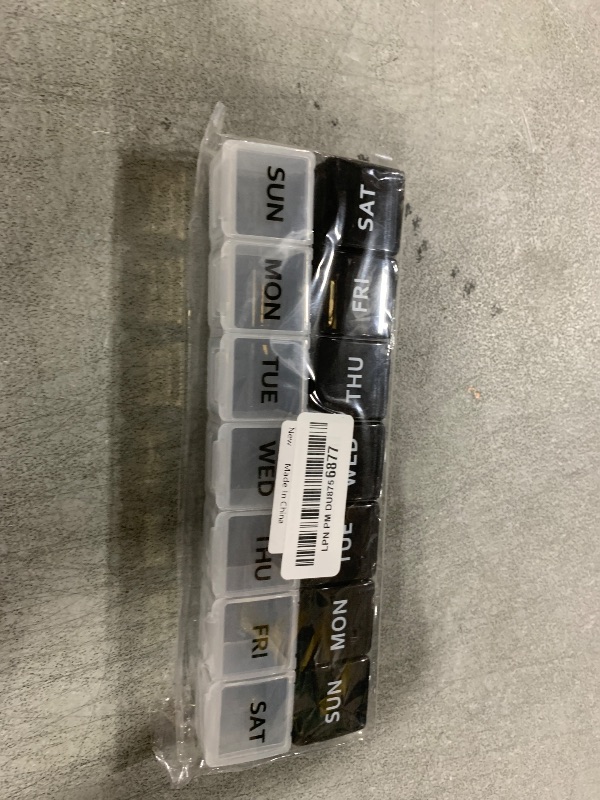 Photo 1 of 2 Pack Weekly Pill Organizer, Large 7 Day Pill Case, Daily Vitamin Case Medicine Box, AM/PM Pill Containers for Medicine Supplements Fish Oil?White & Black?