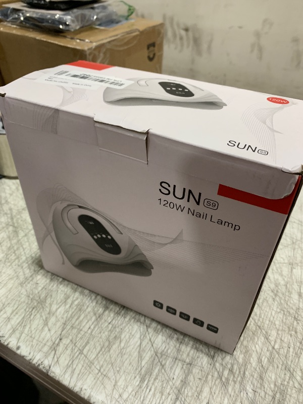 Photo 1 of Sunrich UV Gel Nail Lamp 120W LED Nail Light Fast Dryer for Gel Polish Curing with 4 Timers Portable Handle Large Space Automatic Sensor (White)