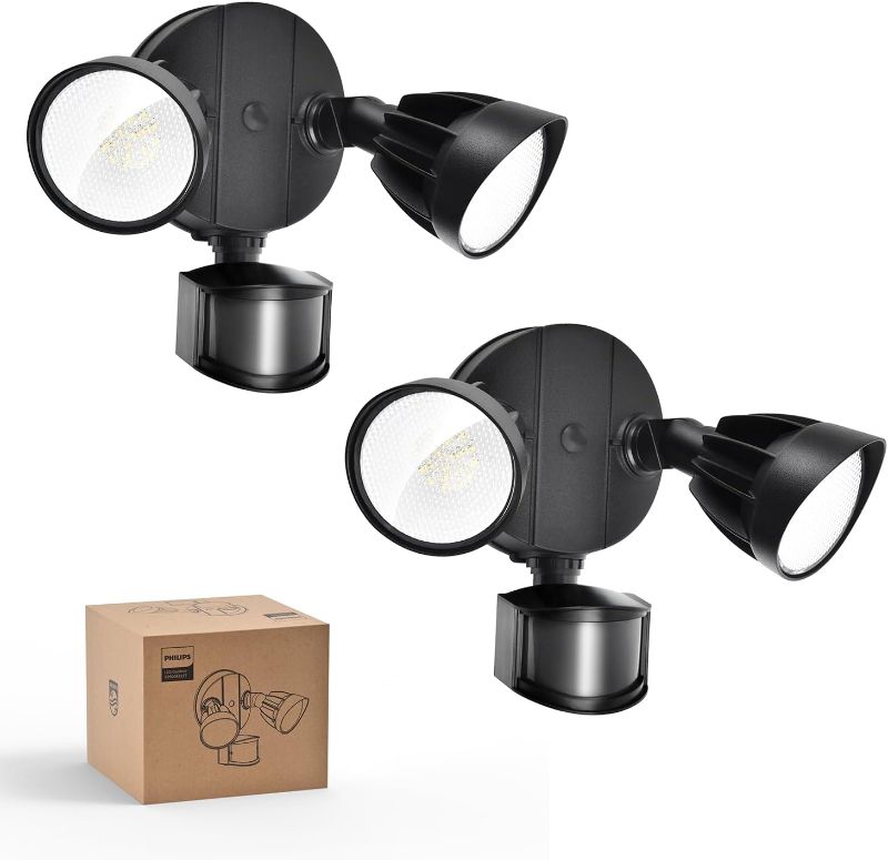Photo 1 of Philips 44w 0 lm LED Security Light Outdoor w/PIR Motion Sensor, 5000K Daylight Flood Light, Waterproof, Dusk to Dawn, 2 Heads, 4 Modes(2 Packs)