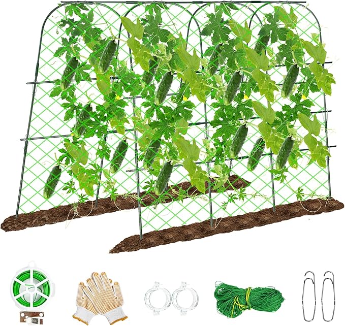 Photo 1 of Premium Cucumber Trellis for Raised Beds - 64"×48" U-Shaped Garden Climbing Plants Support,Steel PE-Coated Tunnel for Vegetables Outdoor Vegetable Trellis,Metal Arch for Tomato, Squash, Zucchini