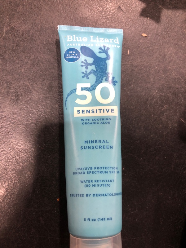 Photo 1 of BLUE LIZARD Sensitive Mineral Sunscreen with Zinc Oxide 50+ Water Resistant UVAUVB Protection with Smart Cap Technology Fragrance Free, Sensitve, SPF 50 - - Tube, Unscented, 5 Fl Oz