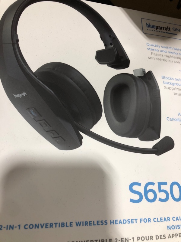 Photo 1 of BlueParrott S650-XT Bluetooth Wireless Headphones 96% Noise Canceling Over Head Trucker Headset with Mic, 2-in-1 Convertible Stereo to Mono with ANC, IP54-Rated Protection, 36 hrs. Talk Time, Black