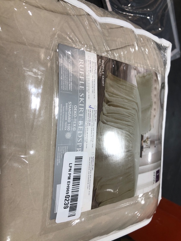 Photo 1 of Lush Decor Ruffle Skirt Bedspread Set - 3-Piece Luxurious Farmhouse Bedding - Elegant Ruffle Detail - Timeless Style - Soft Lightweight Sheets - California King, Neutral