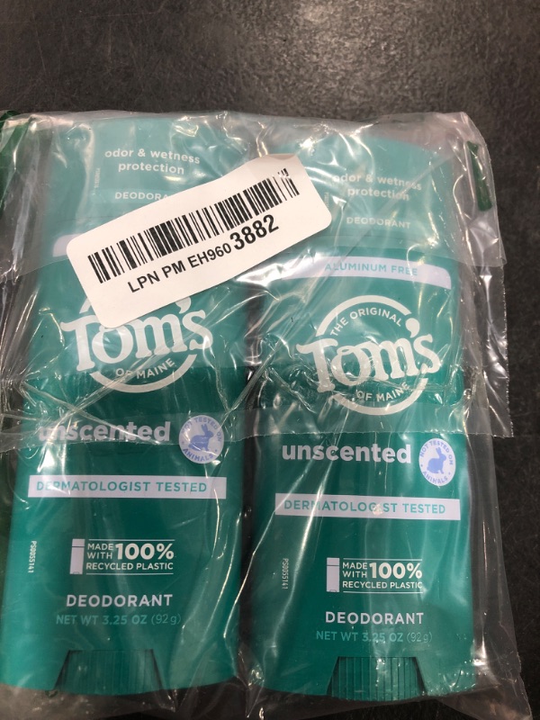 Photo 1 of Tom's of Maine Unscented Aluminum Free Natural Deodorant For Women & Men | Goes on Clear | Odor & Wetness Protection | Naturally Derived and Moisture-Locking Ingredients | 3.25 oz (2 Pack)