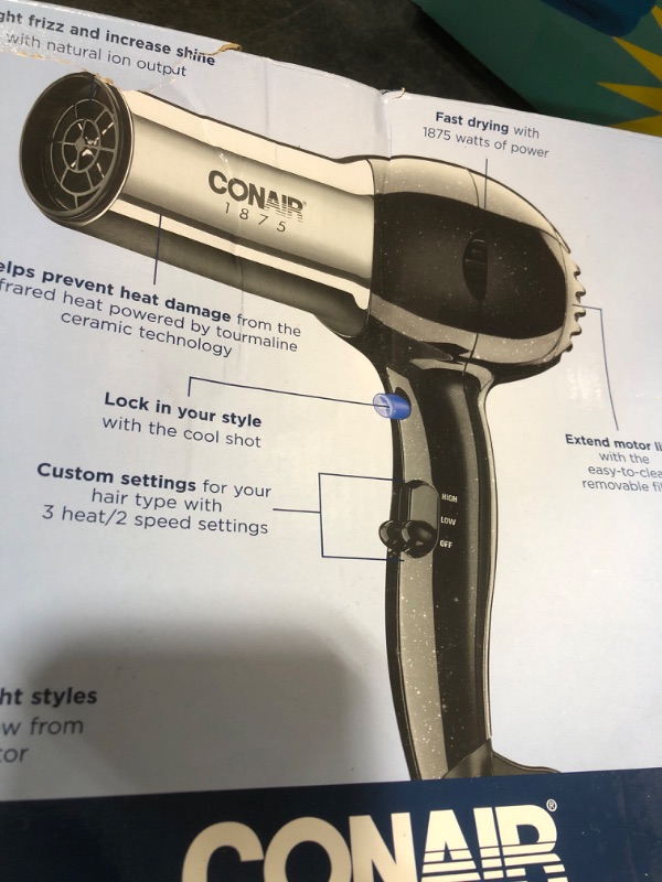 Photo 1 of Conair Hair Dryer, 1875W Full Size Hair Dryer with Ionic Conditioning, Blow Dryer