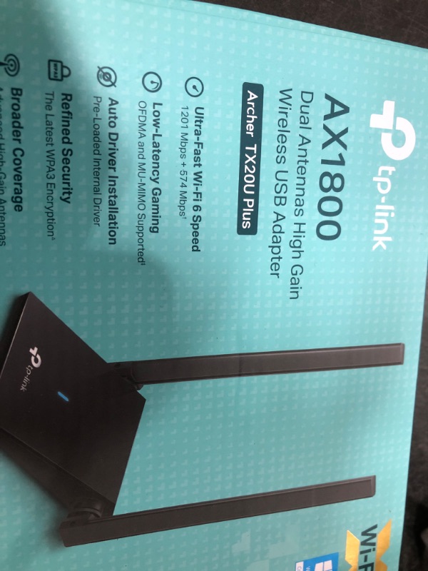 Photo 1 of TP-Link WiFi 6 USB Adapter for Desktop PC - (Archer TX20U Plus) AX1800 Wireless Network Adapter with 2.4GHz, 5GHz, High Gain Dual Band 5dBi Antenna, WPA3, Supports Windows 11/10