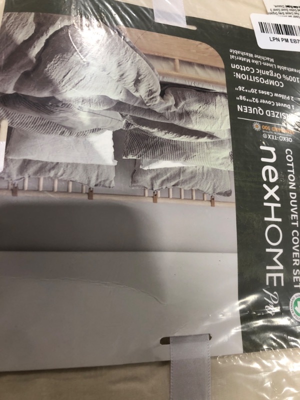 Photo 1 of NEXHOME PRO Duvet Cover Set Oversized Queen 92"x98" Linen Feel Cream Grey Organic Natural 100% Washed Cotton Duvet Cover 3 Pieces Bedding Set with Zipper Closure, Breathable, Soft (No Comforter)
