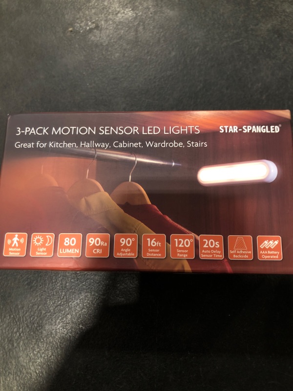 Photo 1 of STAR-SPANGLED 3 Pack 7” Motion Sensor Lights Indoor Battery Operated, Stick on LED Light for Closet, Stairs, Under Cabinet, Warm White