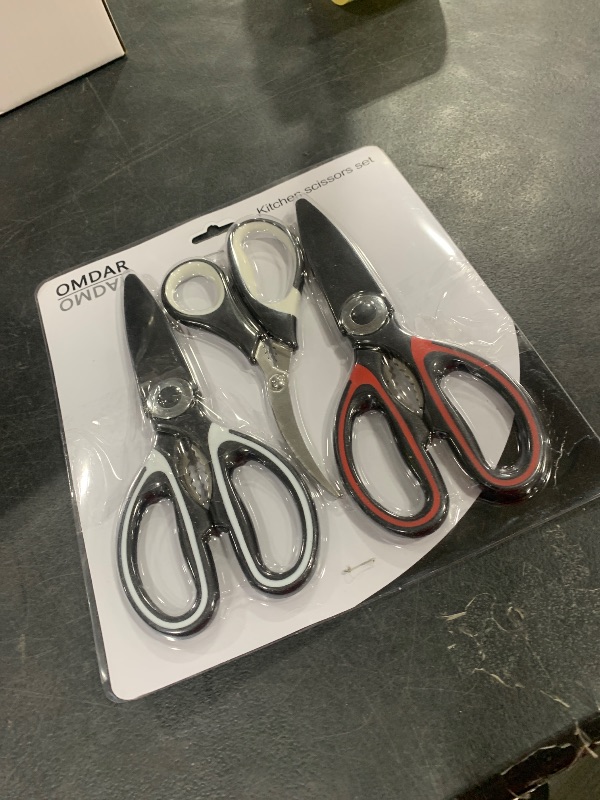 Photo 1 of OMDAR Food Grade Kitchen Scissors 3 Pack- Lifetime Replacement Warranty -Heavy Duty Stainless Steel Cooking Shears for Cutting Meat, Food, Fish, Poultry Multipurpose Sharp Sissors for Dishwasher Safe