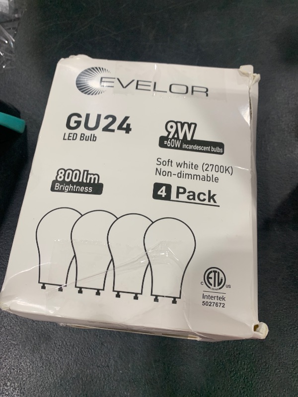 Photo 1 of evelor GU24 LED Light Bulb,60 Watt Equivalent Soft White 2700K,Non-Dimmable,Efficient 9W,800 Lumens 2 Prong Light Bulbs,15000 Hours,Ideal for Kitchen,Range Hood,Living Room,Bedroom, 4-Pack