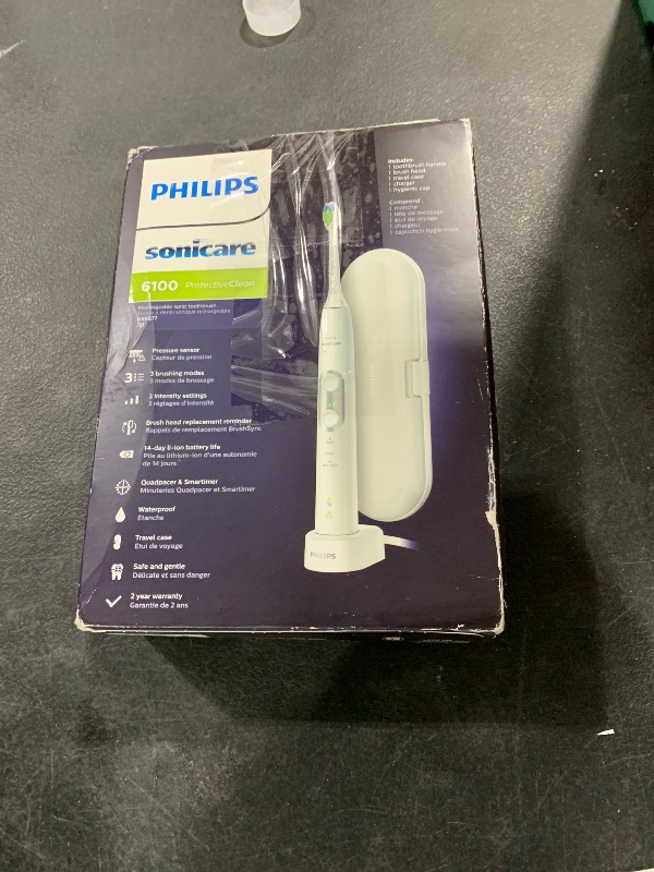 Photo 1 of PHILIPS Sonicare ProtectiveClean 6100 Rechargeable Electric Toothbrush, with Pressure Sensor, 3 Cleaning Modes, SmarTimer and QuadPacer, 14-Day Battery Life, Travel Case, White, Model HX6877/21