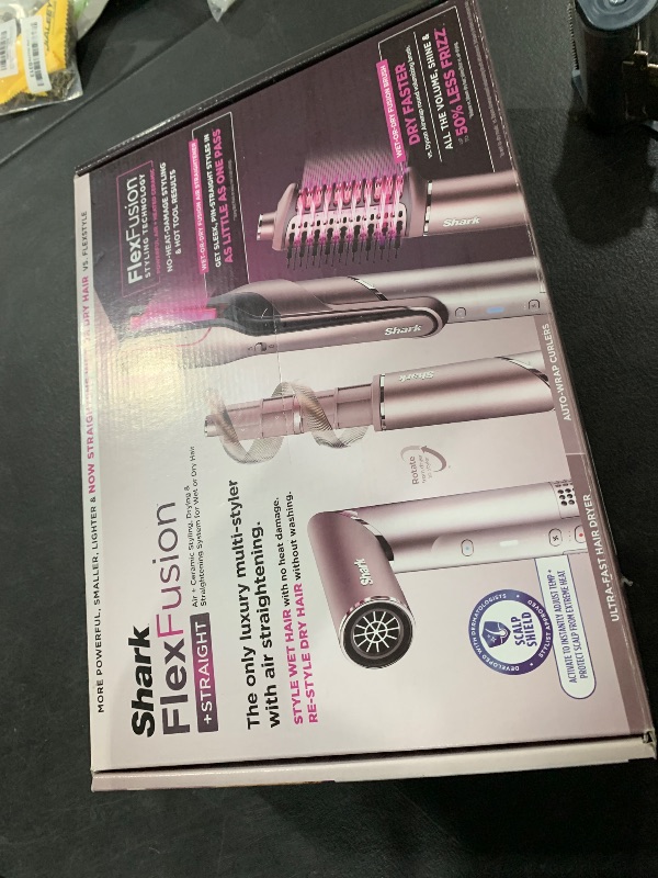 Photo 1 of Shark FlexFusion Hair Straightener & Powerful Hair Dryer with Fusion Hair Brush, Ceramic Air Styler with Auto-Wrap Hair Curlers & Concentrator, Ceramic Plates, Cosmic Blush HD641S