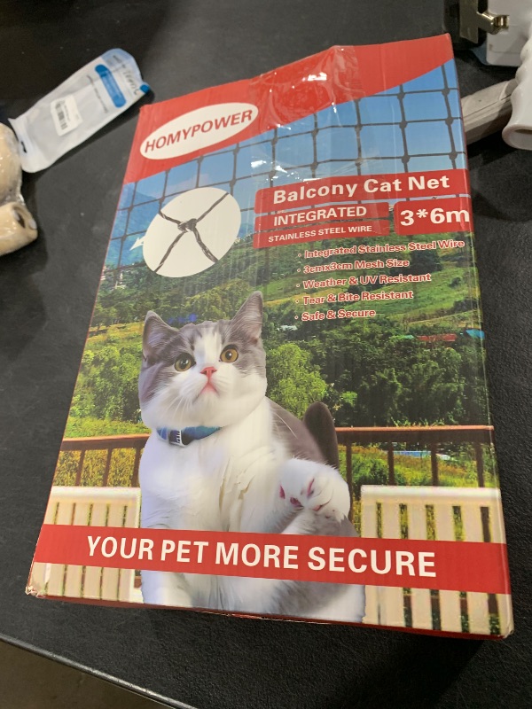 Photo 1 of HOMYPOWER Cat Netting Balcony, Stainless Steel Reinforced Bite Tear UV and Weather-Resistant Anti-Fall Netting for Pets, Safety Net for Cat, Small Catio for Apartment Balcony Protection (10x20 ft)