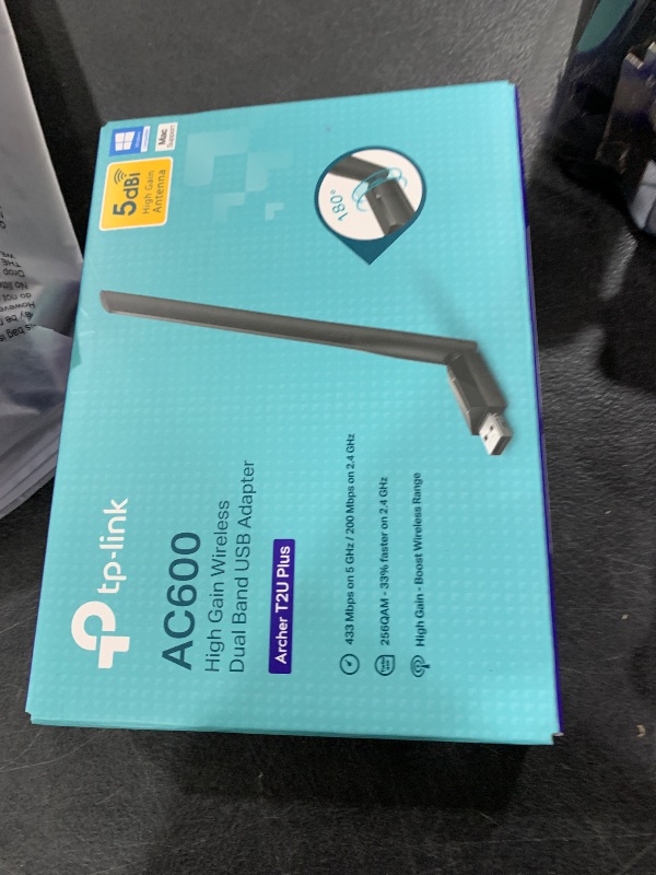 Photo 1 of TP-Link AC600 USB WiFi Adapter for PC (Archer T2U Plus)- Wireless Network Adapter for Desktop with 2.4GHz, 5GHz High Gain Dual Band 5dBi Antenna, Supports Win11/10/8.1/8/7/XP, Mac OS 10.9-10.14, Black