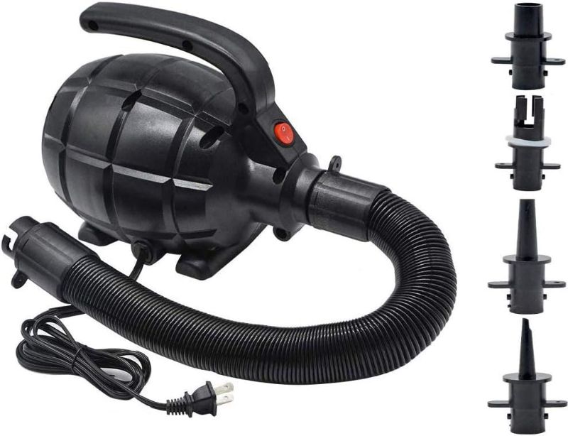 Photo 1 of BOMPOW Electric Air Pump for Inflatables, AC (110V), 600W, 20L/min, Black, 4 Detachable Nozzles, Inflator/Deflator, Queen/King Size Air Mattress, Pool Toys, Boat, Raft
