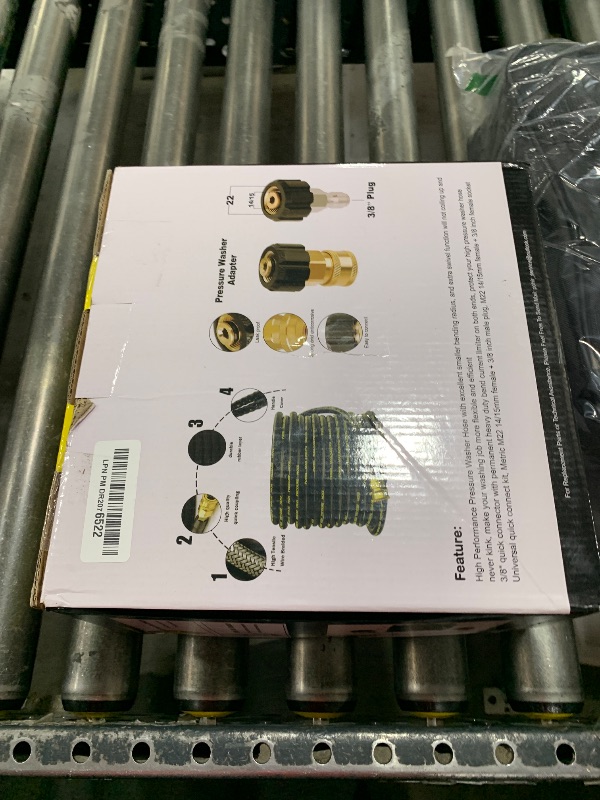 Photo 1 of POHIR Pressure Washer Hose 50 ft with 3/8 Inch Quick Connect, Kink Resistant High Tensile Wire Braided,with 2 pcs M22 14mm Adapter Set, 4200 PSI Power Washer Hose