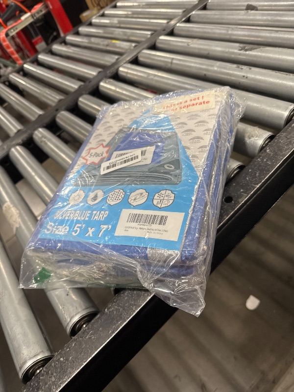 Photo 1 of Small Tarps 5x7 Feet (5 Pack), 5.5 Mil Thick, Multipurpose Waterproof Poly Tarp Cover with Metal Grommets and Reinforced Edges, Silver/Blue Tarp by RAINDEWAY