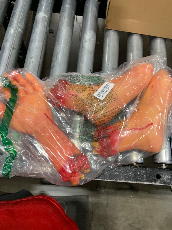 Photo 1 of Medou 4 Pieces Fake Human Severed Hands Feet Set Scary Bloody Broken Body Parts Halloween Decorations for Haunted House Halloween Party Decorations Supplies (2 Pieces Feet & 2 Pieces Hands) (Large)