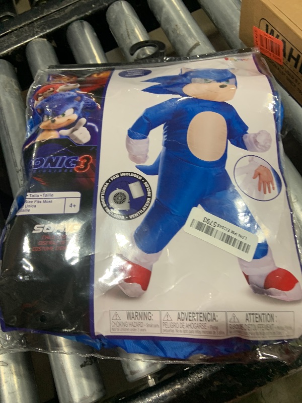 Photo 1 of Disguise Sonic Inflatable Kids Costume, Official Sonic Move 3 Inflating Costume with Fan, One Size Child