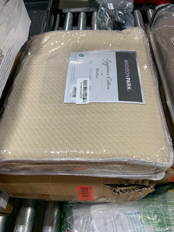 Photo 1 of Madison Park Soft Certified 100% Egyptian Cotton Breathable Cozy Blanket, Premium Waffle Knit Classic Design, Luxury All Season Lightweight Cover for Bed, Couch and Sofa, Khaki Full/Queen(90"x90")