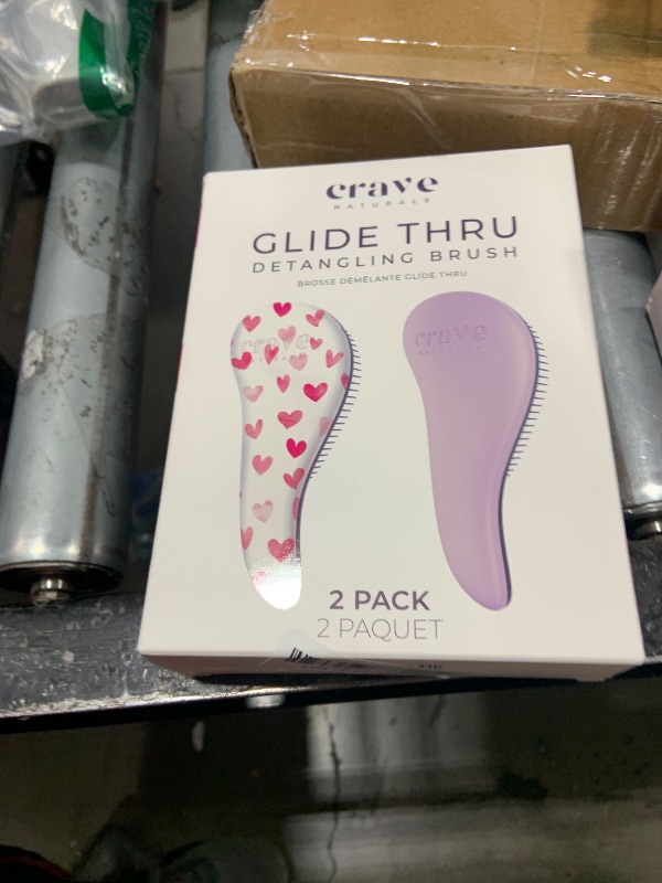Photo 1 of Crave Naturals Glide Thru Detangling Hair Brush for Adults and Kids - Detangler Hairbrush for Curly or Straight, Wet or Dry Hair - Gentle on Tangles Comb - Purple and Pink Hearts (Pack of 2)