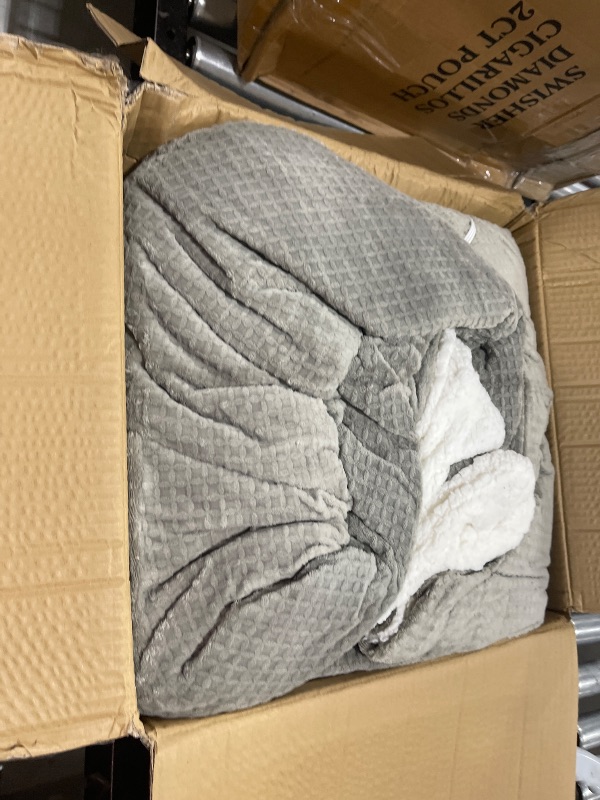 Photo 1 of blunique Heated Electric Queen Waffle Blanket, 84x90 Inches Dual Controllers Sherpa Fleece Fast Heating 6 Levels & 10H Auto Off ETL Certified, Grey Queen