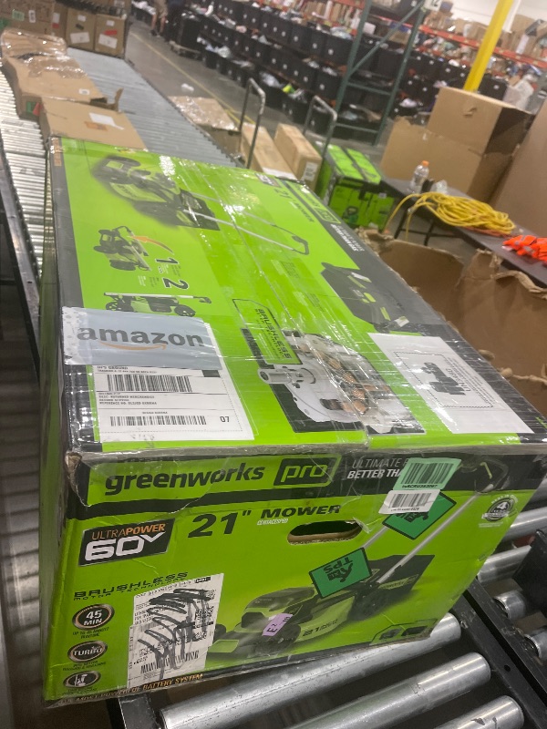 Photo 1 of Greenworks 60V 21” Cordless (Push) Lawn Mower (LED Lights + Aluminum Handles), 5.0Ah Battery and Rapid Charger