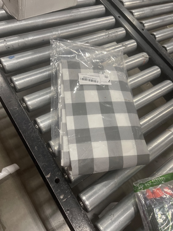 Photo 1 of Smiry Rectangle Picnic Table Cloth, Elastic Waterproof Fitted Vinyl Tablecloth for 8 FT Tables, Flannel Backed Buffalo Plaid Table Covers for Dining, Camping, Outdoor (White and Grey, 30" x 96")