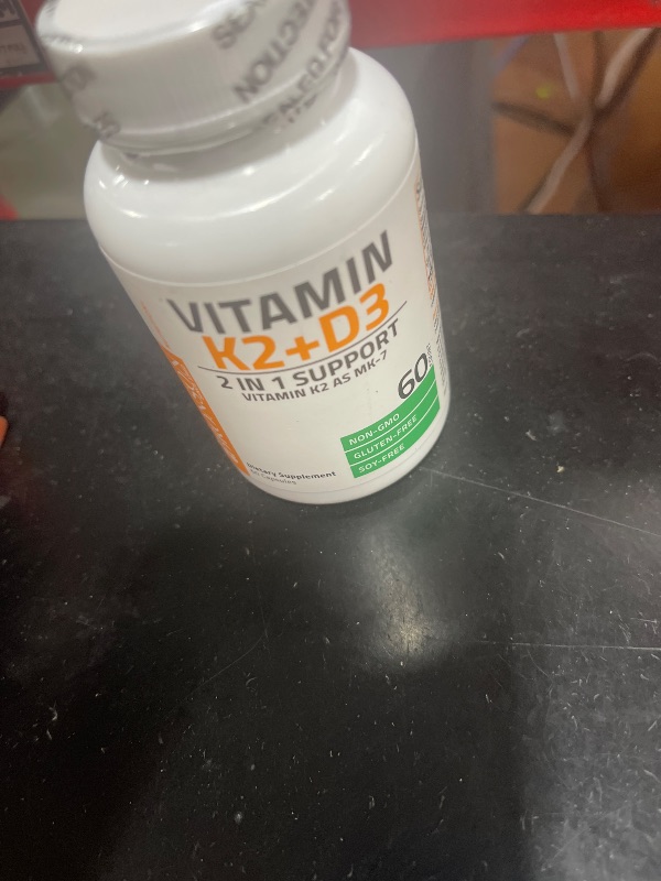 Photo 1 of Bronson Vitamin K2 D3 (MK7) Supplement Non-GMO Formula Vitamin D3 5000IU (125 mcg) & 90 mcg K2 MK-7, Easy to Swallow D & K Complex, 60 Capsules