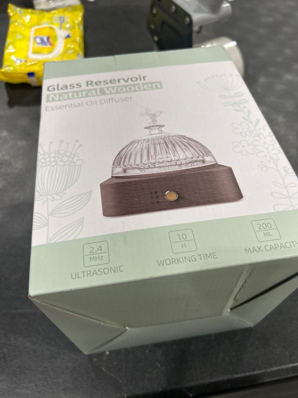 Photo 1 of Lecdura 200ml Glass Dome Essential Oil Diffuser, Ultrasonic Aroma Diffusers with Glass Reservoir & Wood Base Timer Auto-Off Brightness Adjustable Flame Light